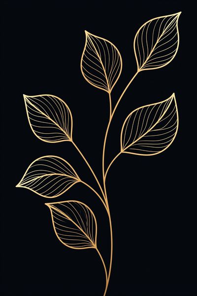Golden Leaf Line Art Print. poster
