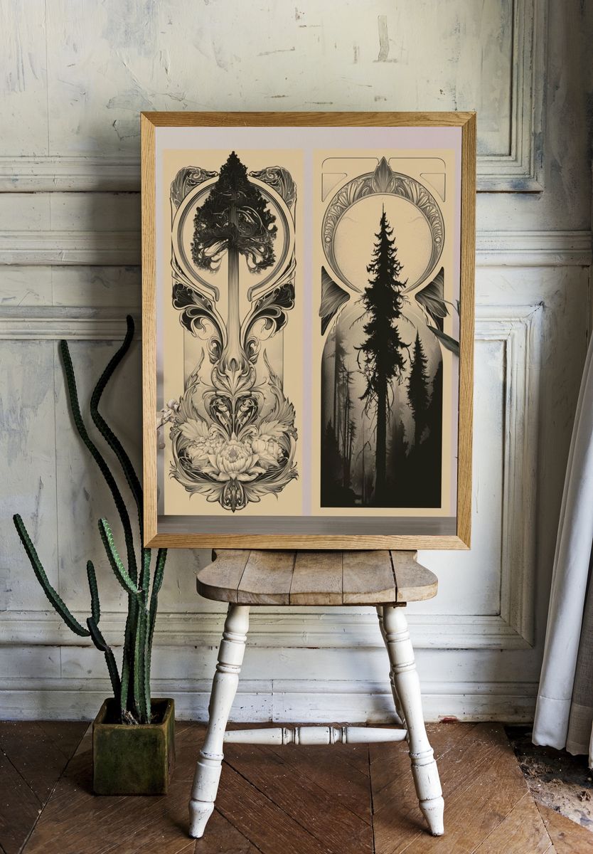 Forest Totem Botanical Print. room preview