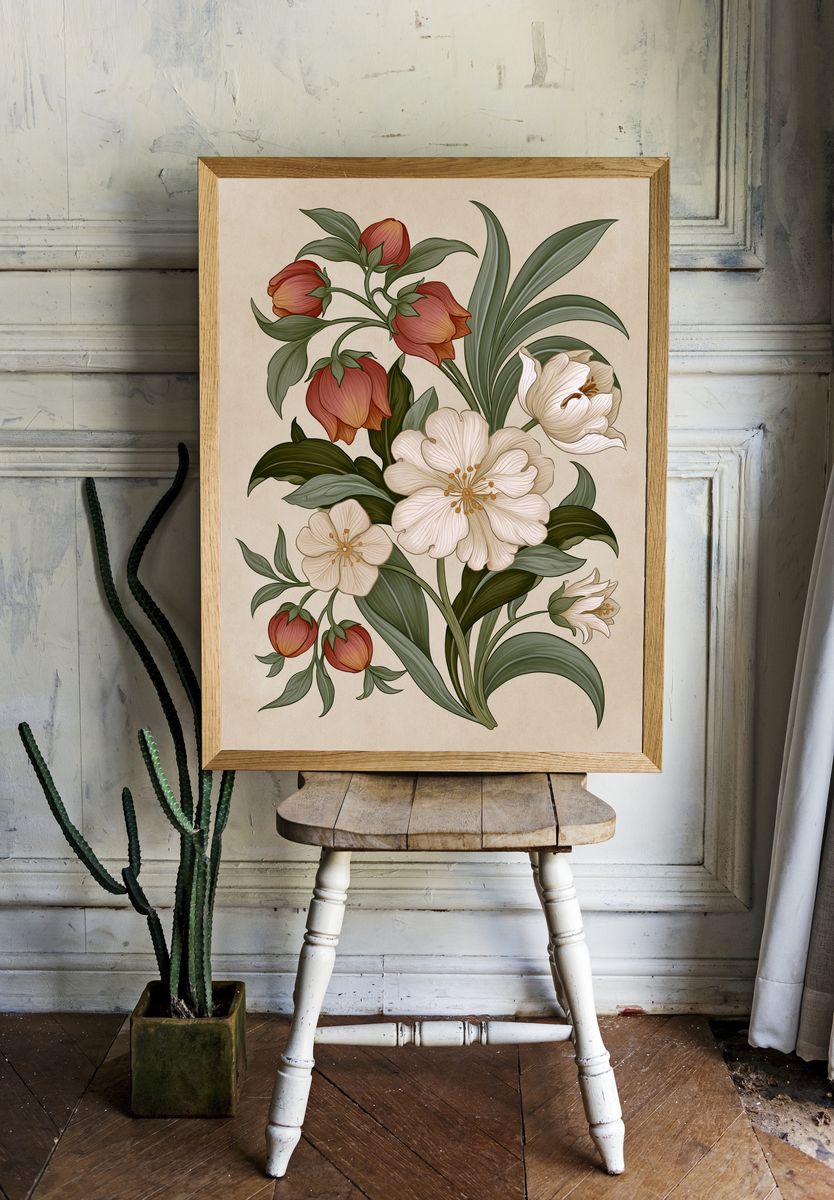 Vintage Tulip Floral Print. room preview
