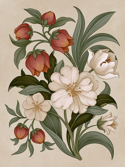 Vintage Tulip Floral Print.