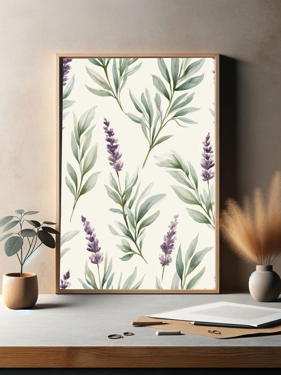 Lavender Eucalyptus Watercolor Print. — room view 2