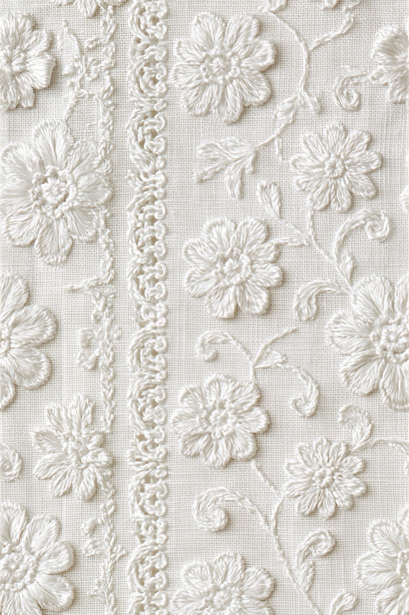 Cream Embroidered Floral Texture Print. poster — botanical art