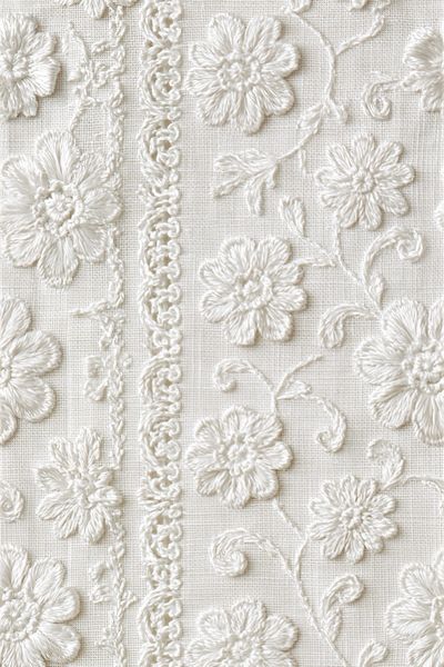 Cream Embroidered Floral Texture Print.