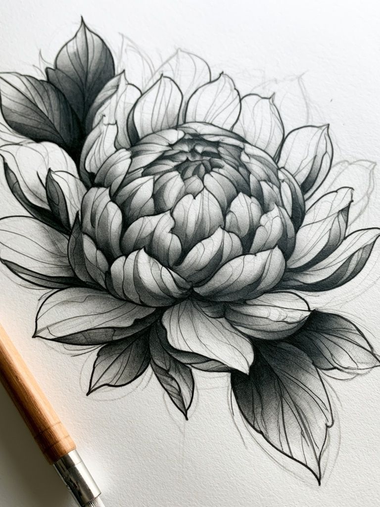 Monochrome Peony Sketch Poster. poster detail