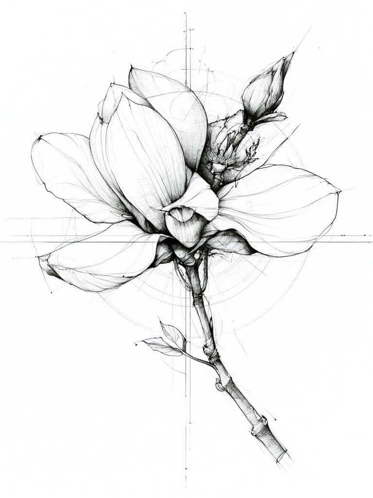 Botanical Magnolia Line Art Poster. poster — botanical art