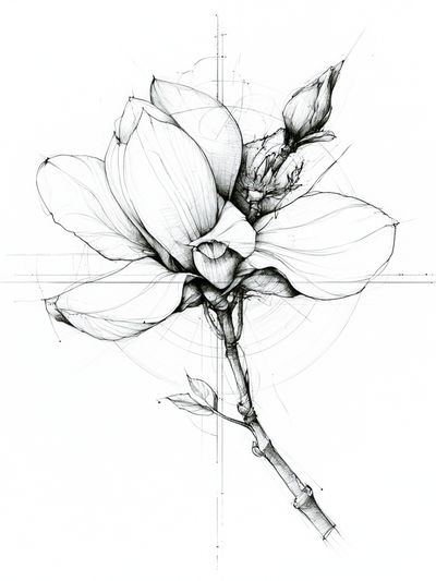 Botanical Magnolia Line Art Poster.