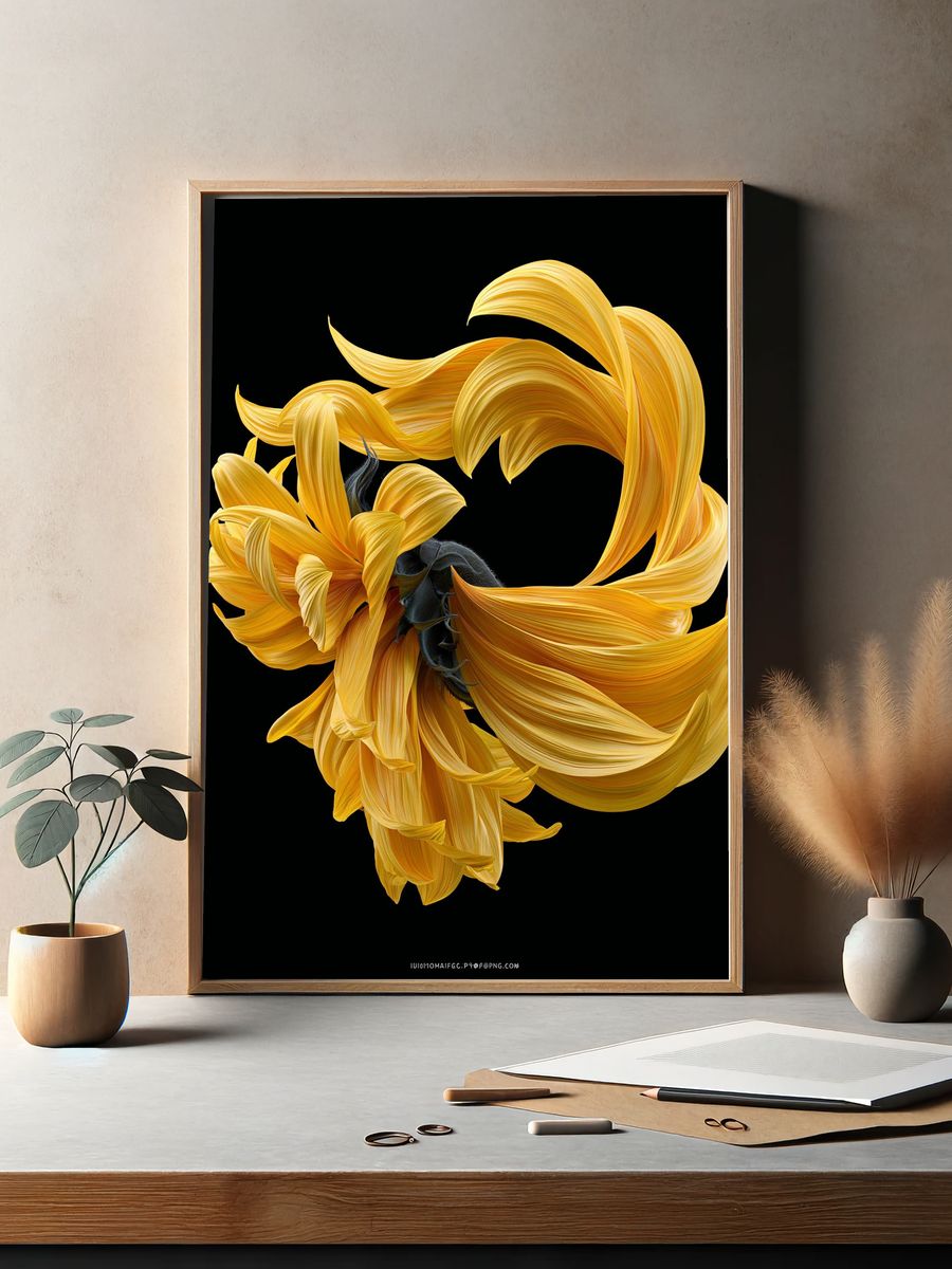 Golden Sunflower Bloom Print. — room view 2