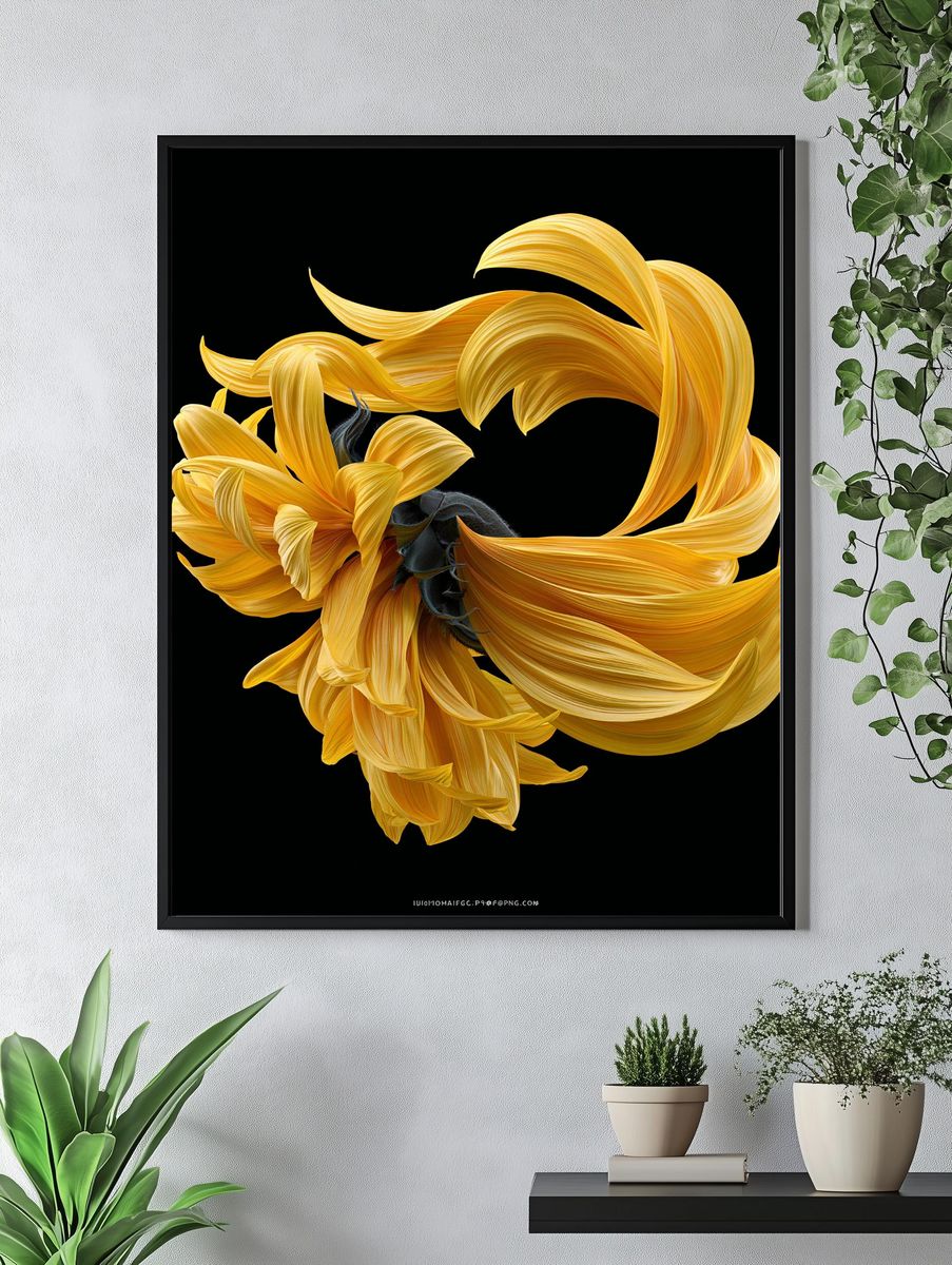 Golden Sunflower Bloom Print. — room view 4