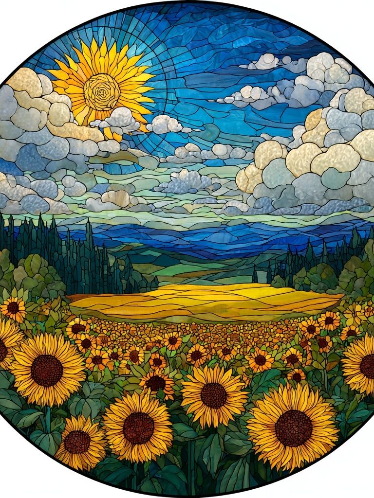 Sunflower Meadow Stained Glass Poster. poster — botanical art