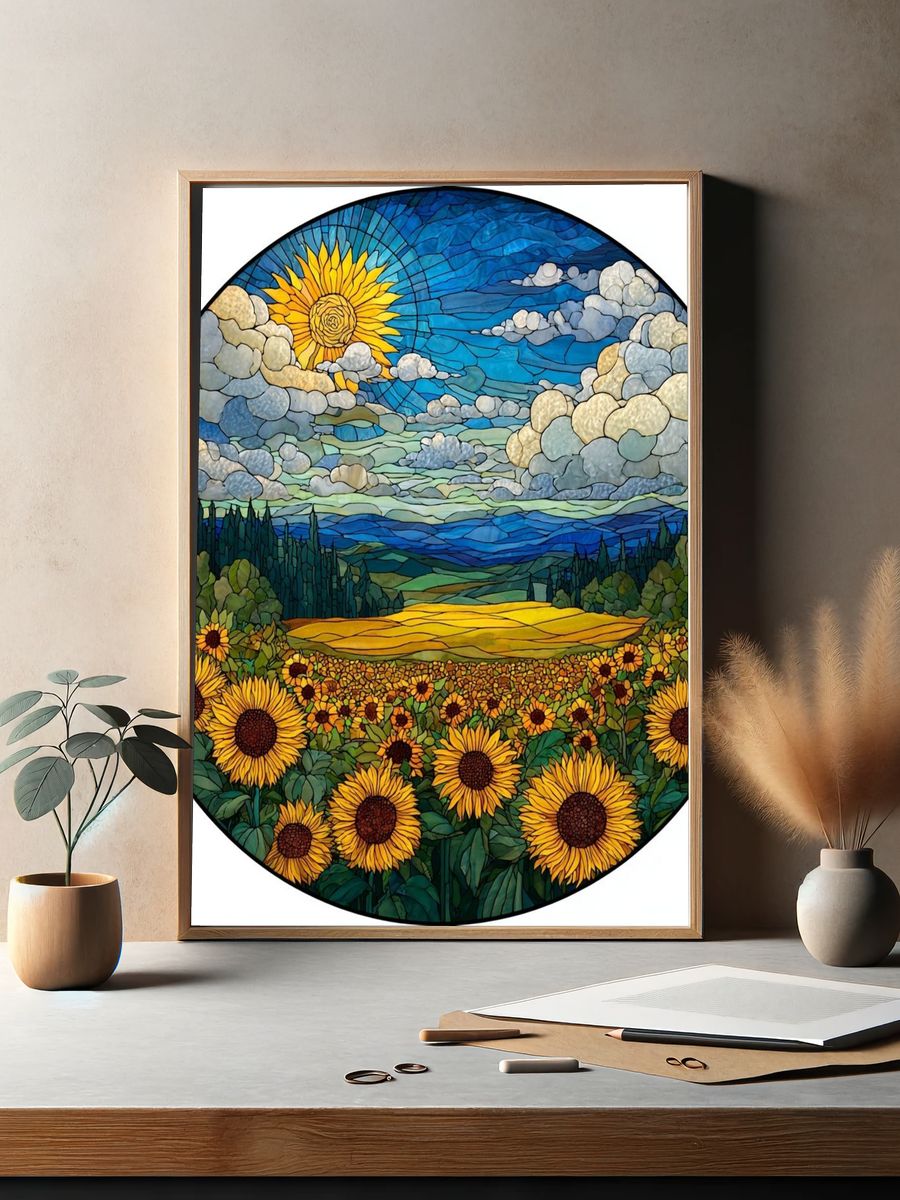 Sunflower Meadow Stained Glass Poster. — room view 2