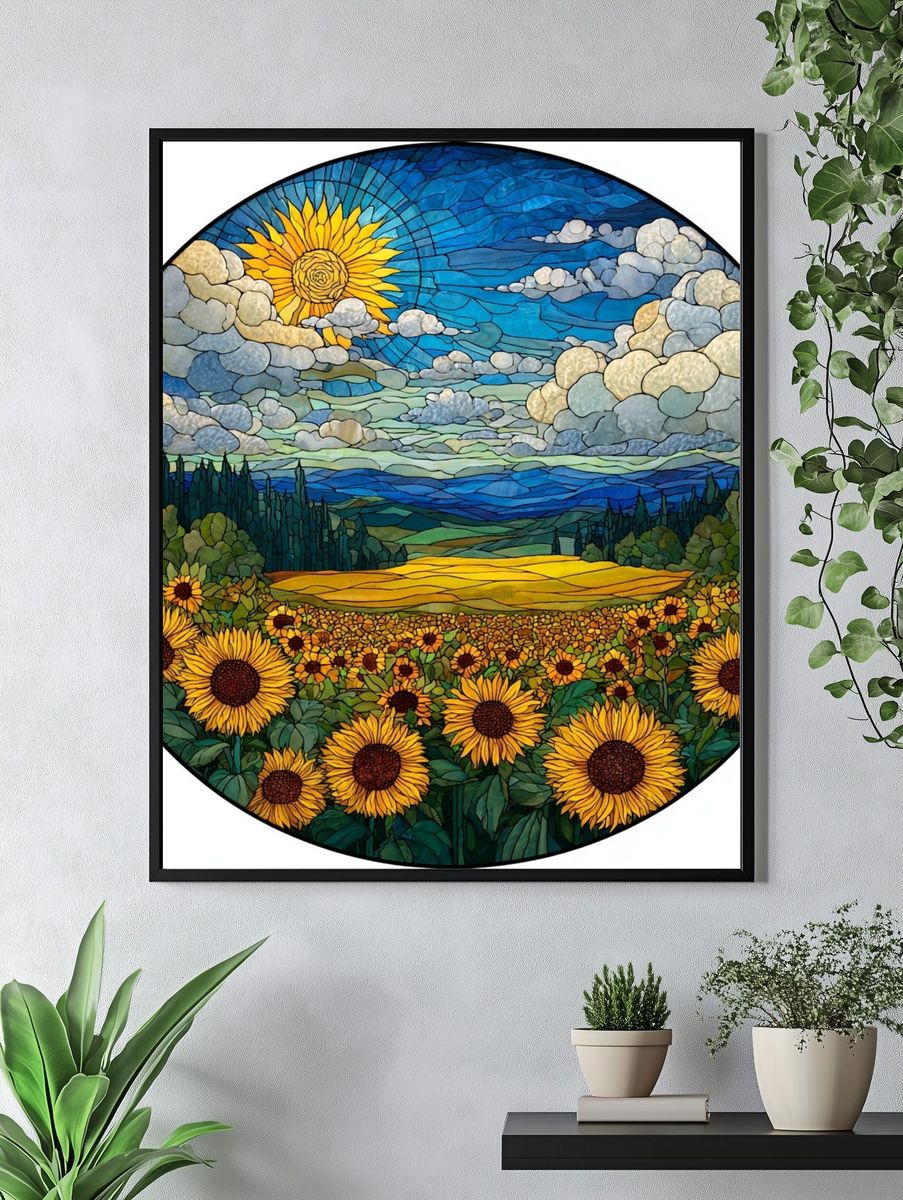 Sunflower Meadow Stained Glass Poster. — room view 4