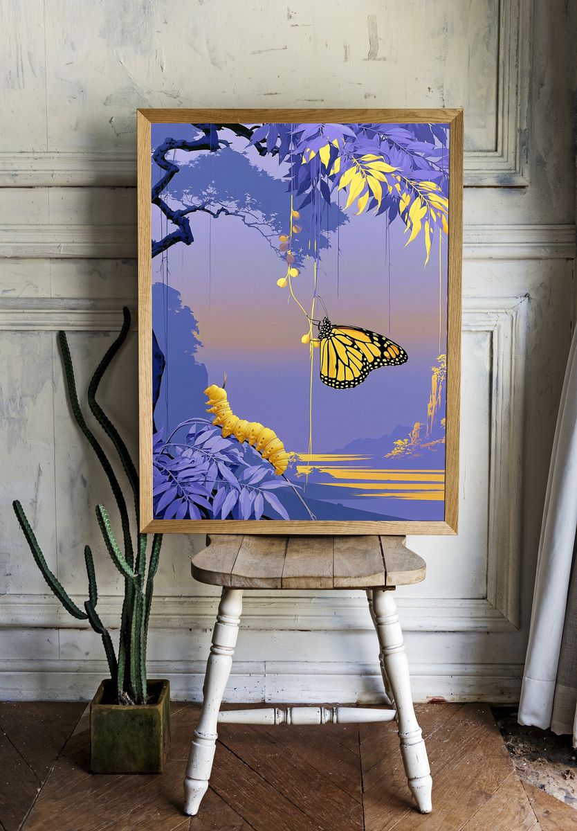 Monarch Butterfly Botanical Print. room preview