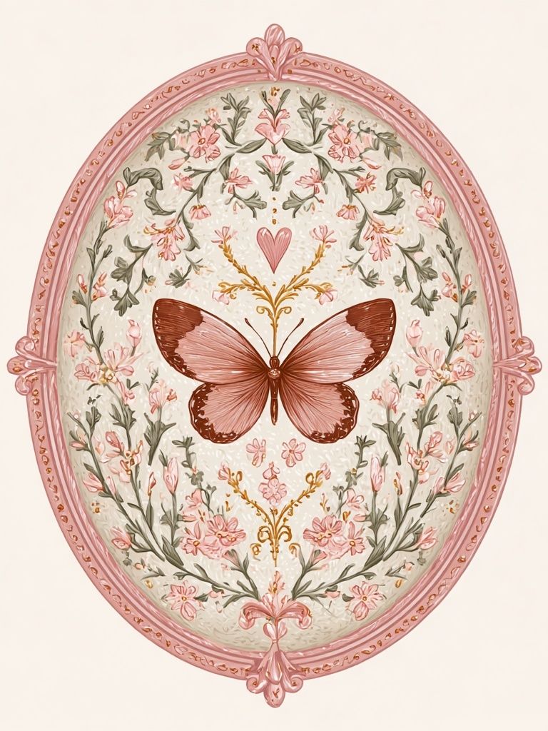 Butterfly Floral Oval Print. poster detail