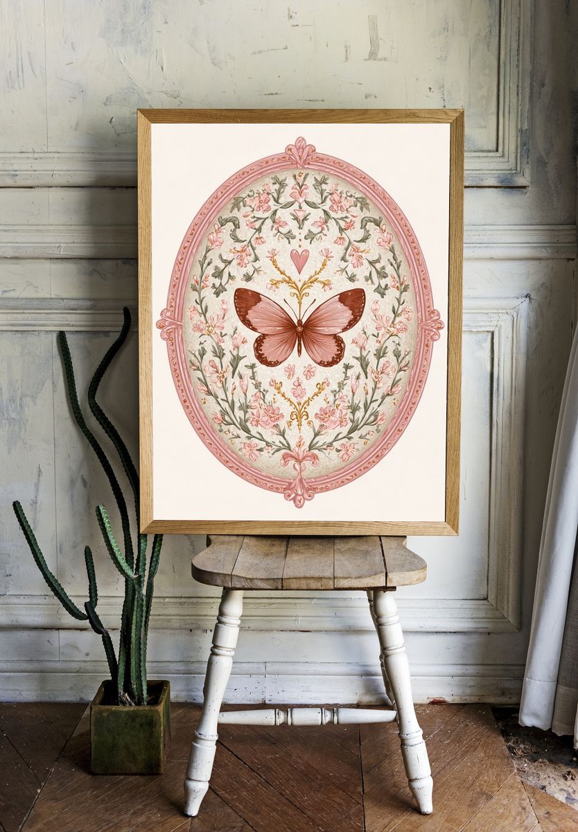 Butterfly Floral Oval Print. — room view 1