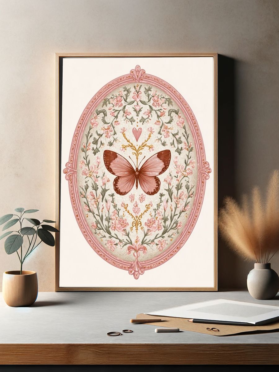 Butterfly Floral Oval Print. — room view 2