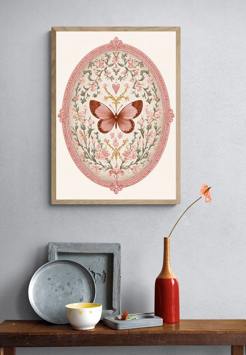 Butterfly Floral Oval Print. — room view 3