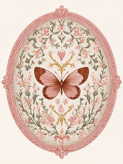 Butterfly Floral Oval Print.