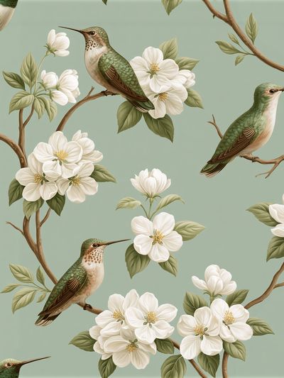 Hummingbird Blossom Pattern Print.
