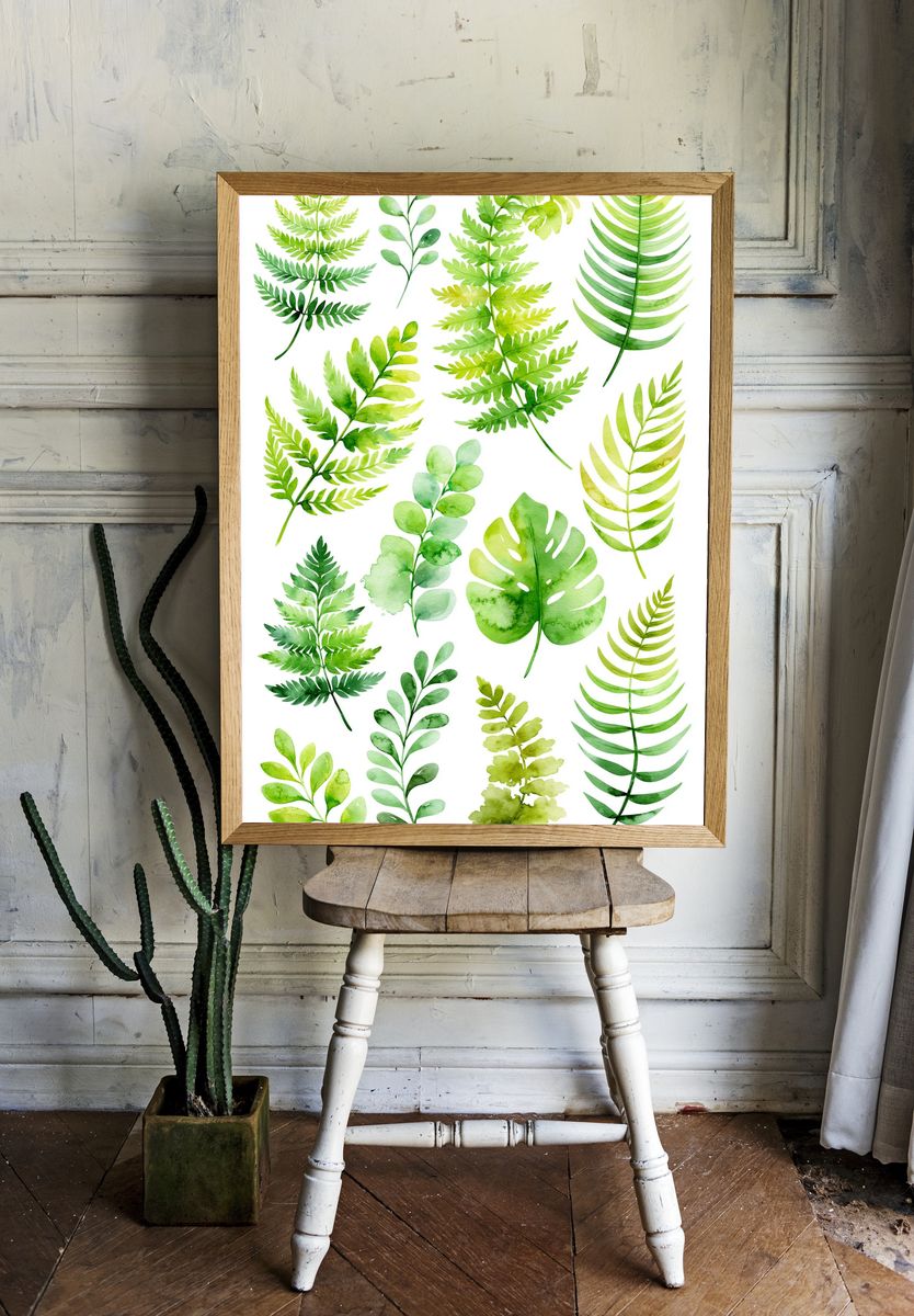 Green Leaf Watercolor Botanical Poster. room preview