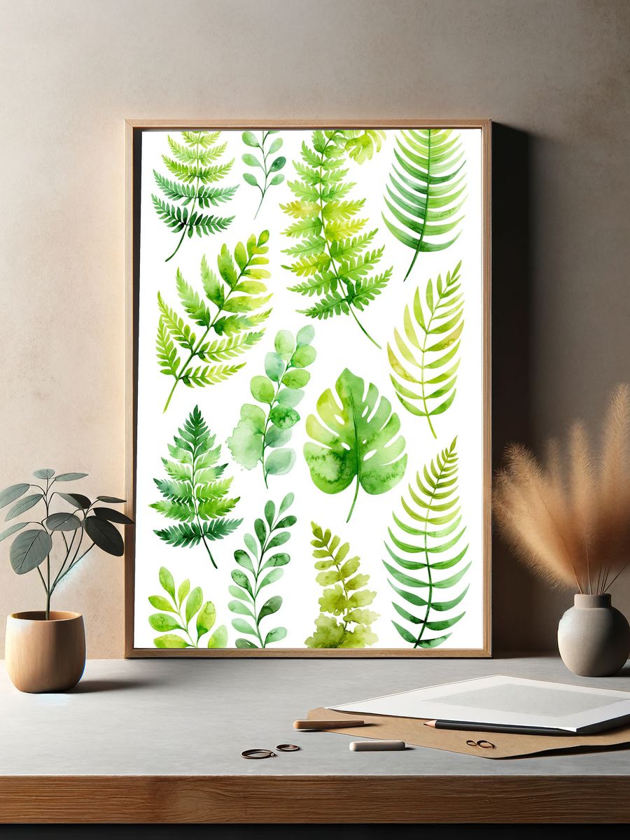 Green Leaf Watercolor Botanical Poster. — room view 2
