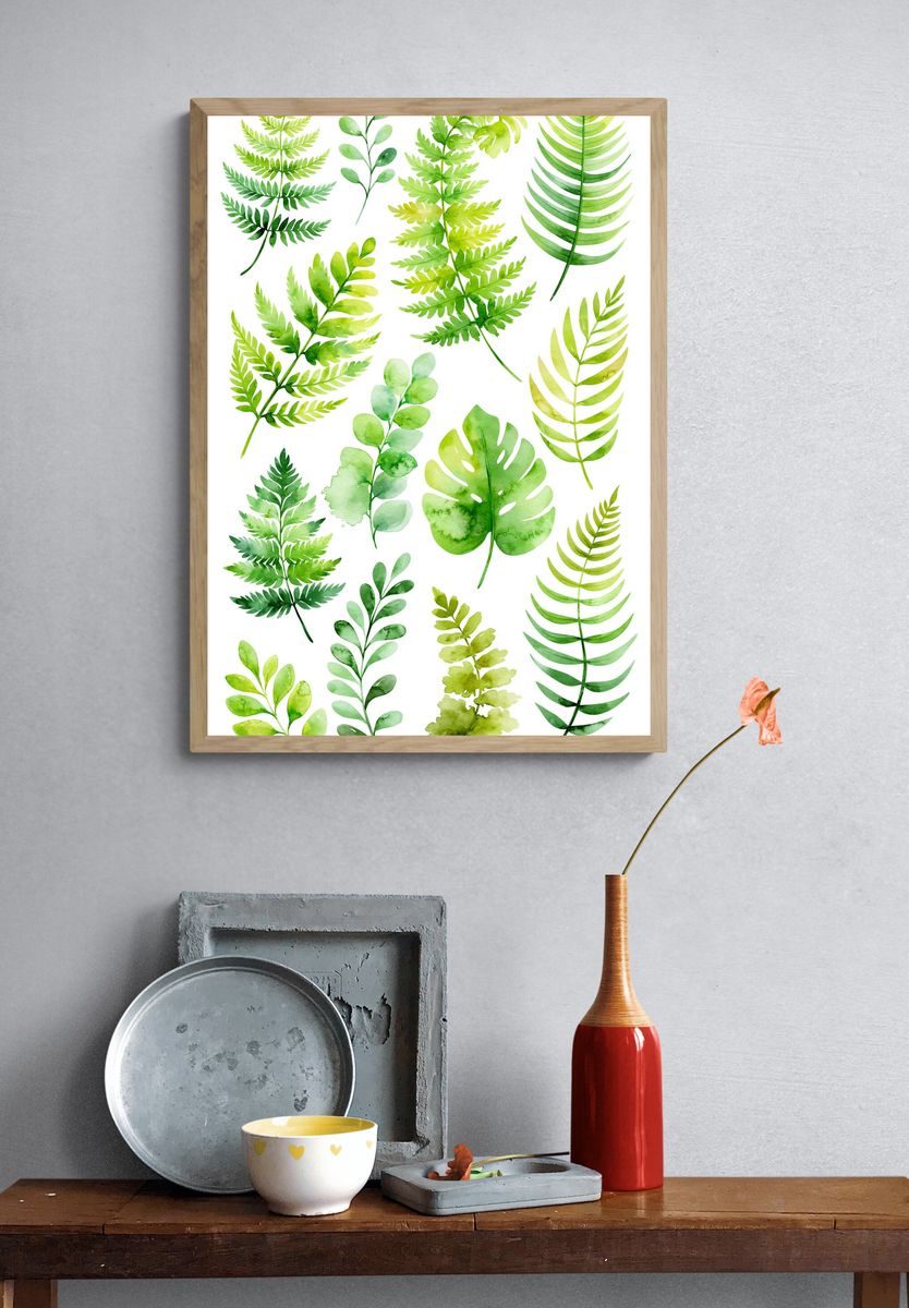 Green Leaf Watercolor Botanical Poster. — room view 3