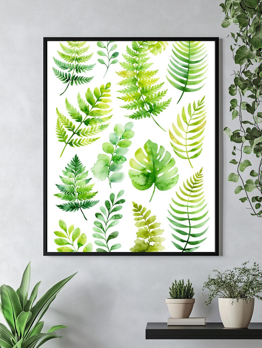 Green Leaf Watercolor Botanical Poster. — room view 4