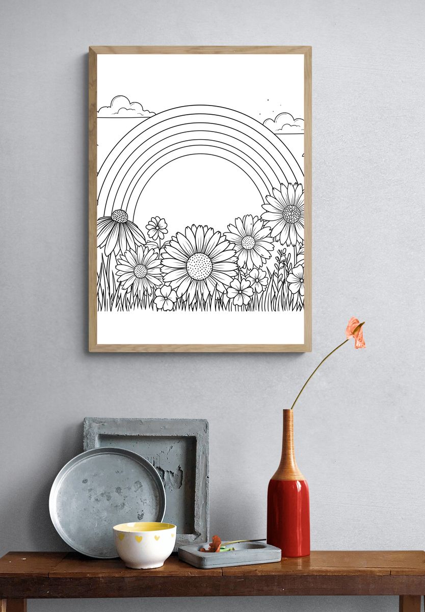Rainbow Meadow Coloring Poster. — room view 3