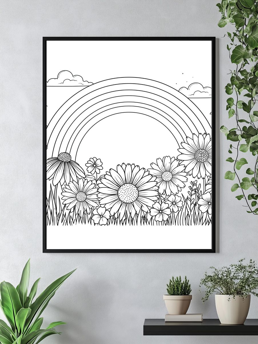 Rainbow Meadow Coloring Poster. — room view 4