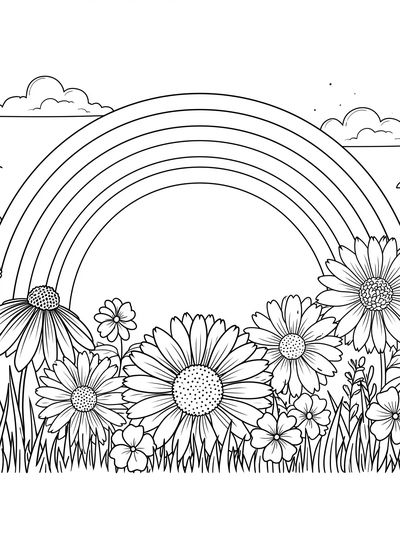 Rainbow Meadow Coloring Poster.