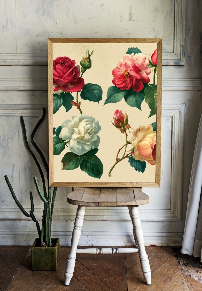 Vintage Roses Botanical Print. room preview