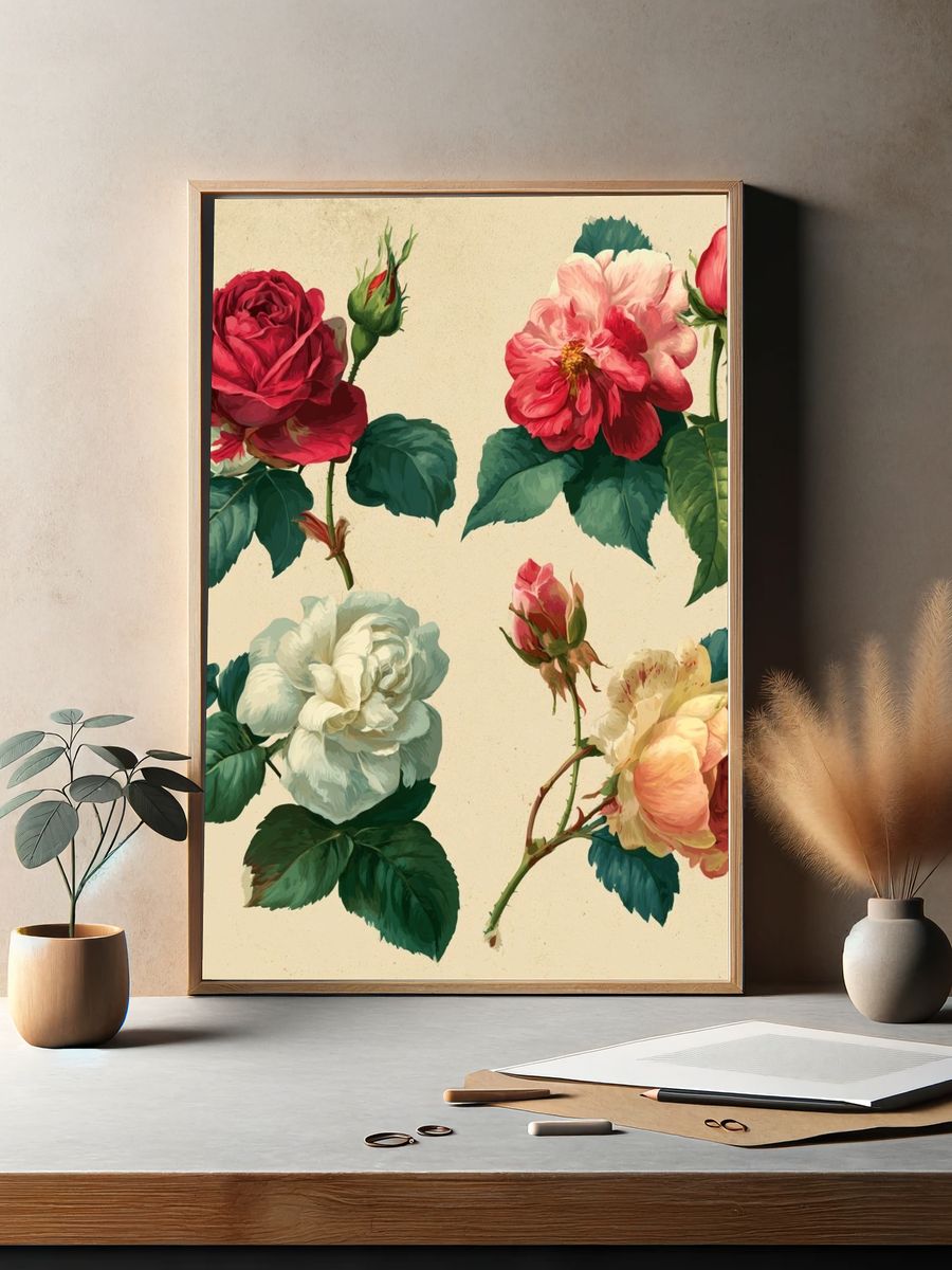 Vintage Roses Botanical Print. — room view 2
