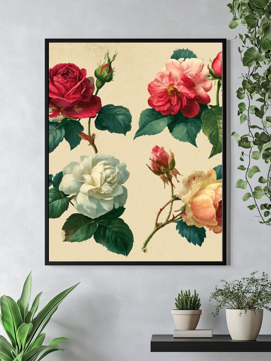 Vintage Roses Botanical Print. — room view 4