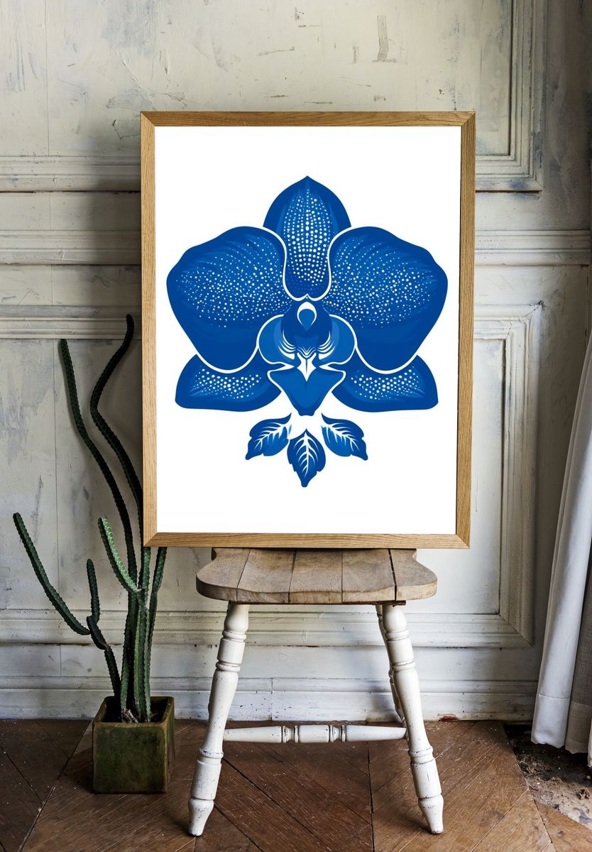 Blue Orchid Botanical Print. — room view 1