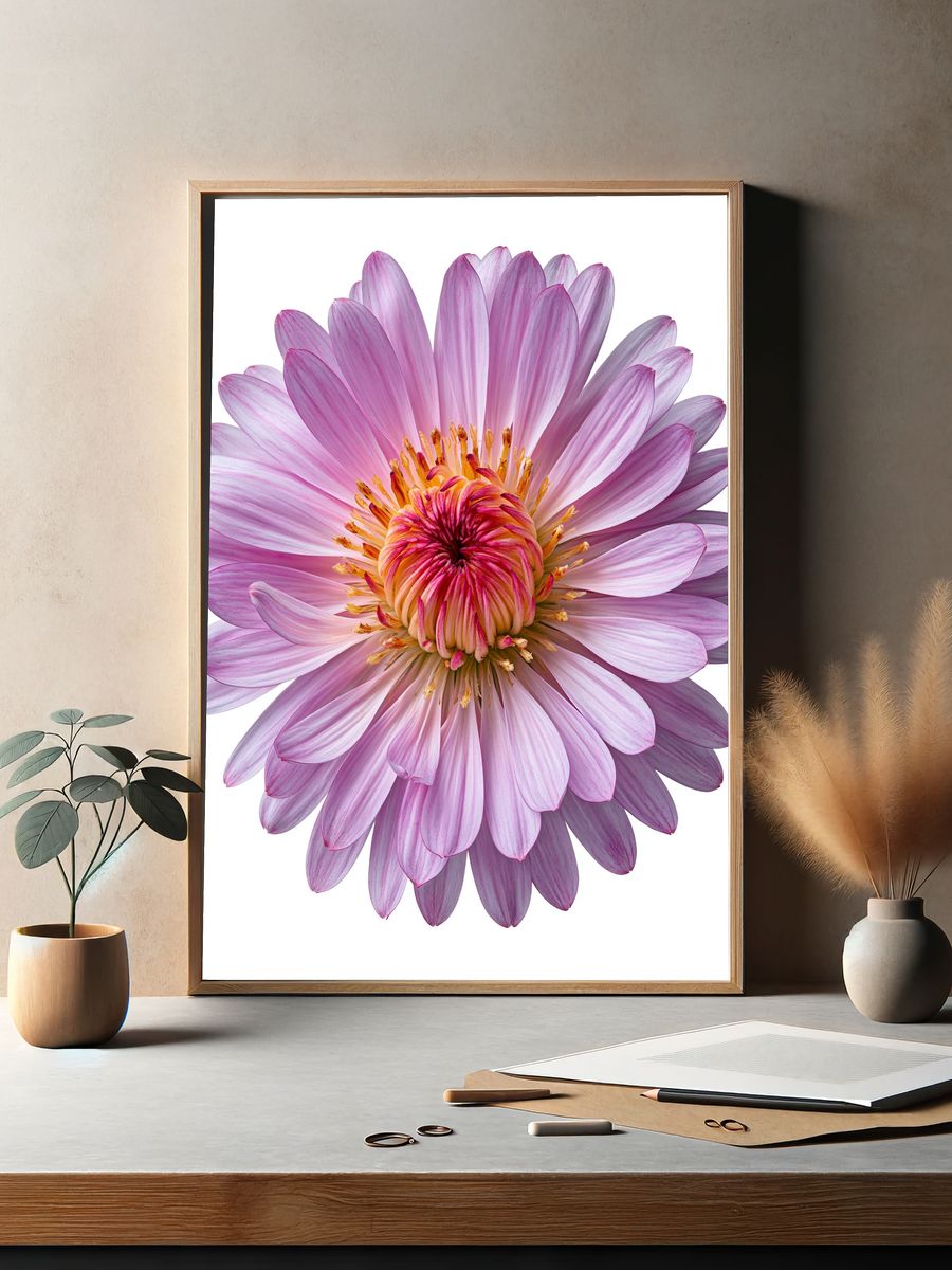 Pink Dahlia Bloom Botanical Print. — room view 2