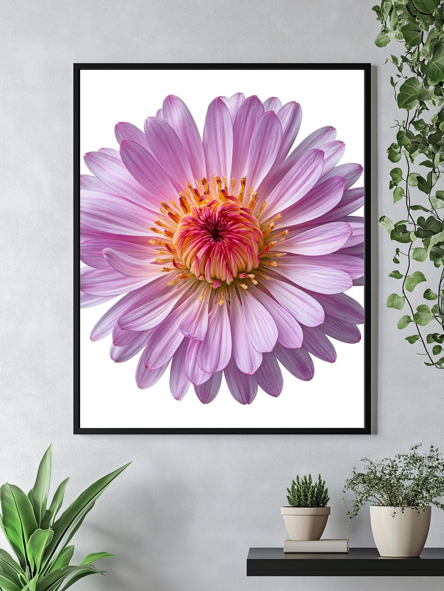 Pink Dahlia Bloom Botanical Print. — room view 4