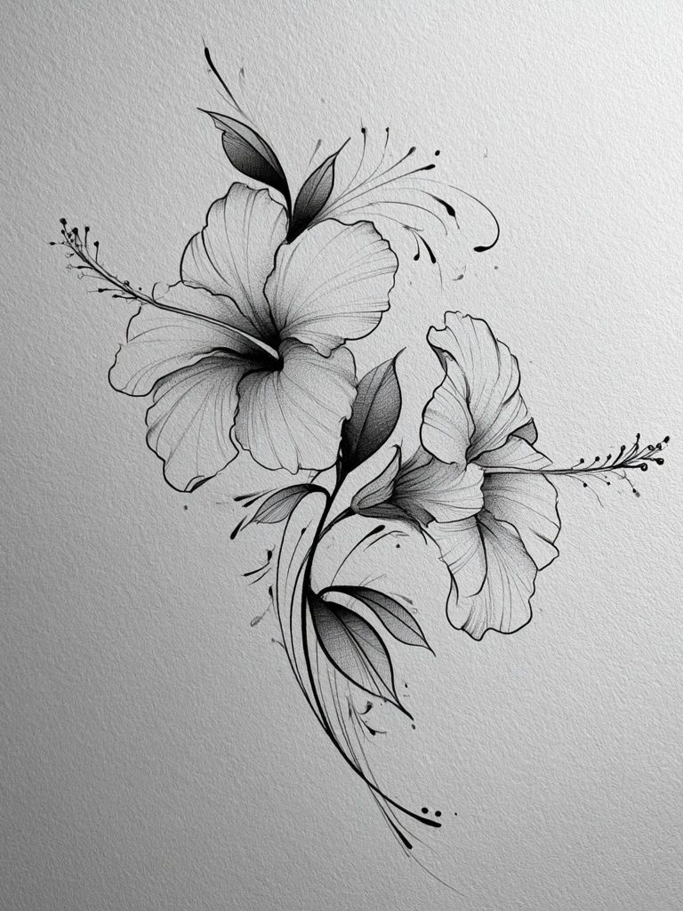Hibiscus Ink Floral Poster. poster — botanical art
