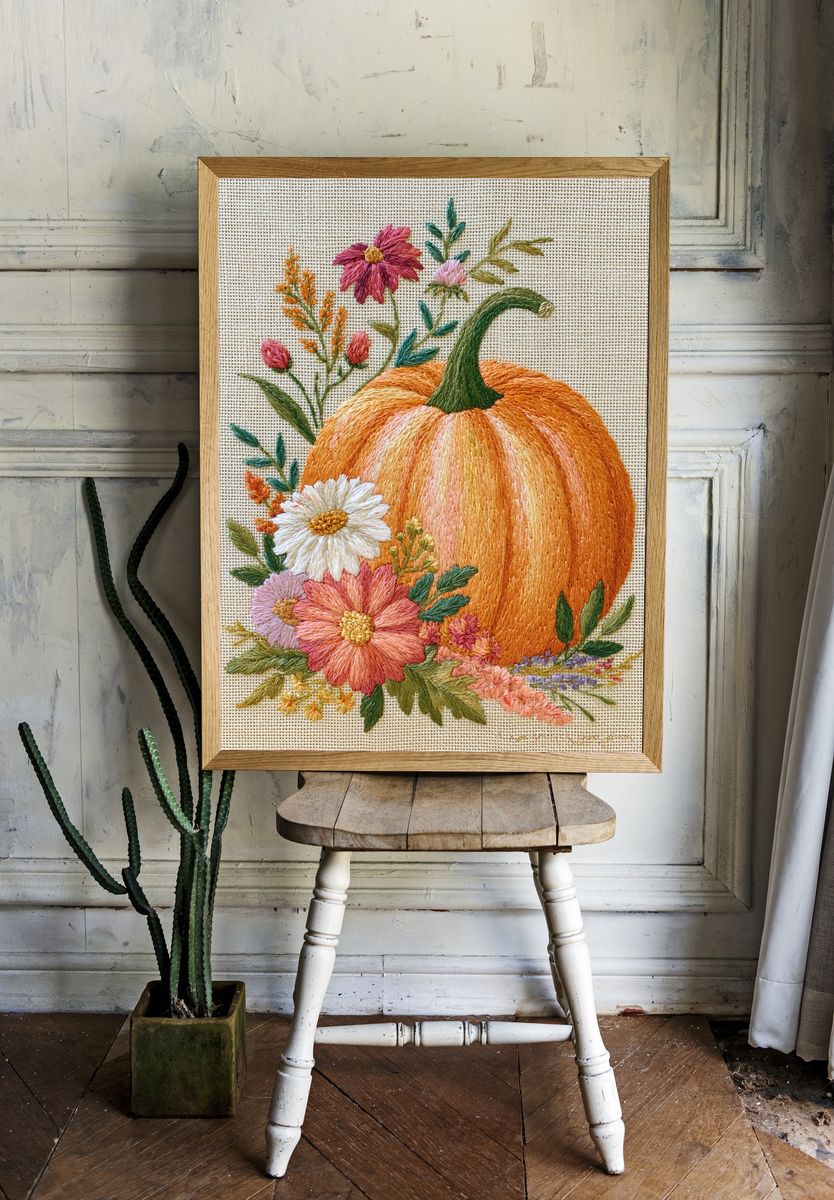 Embroidered Pumpkin Floral Print. room preview