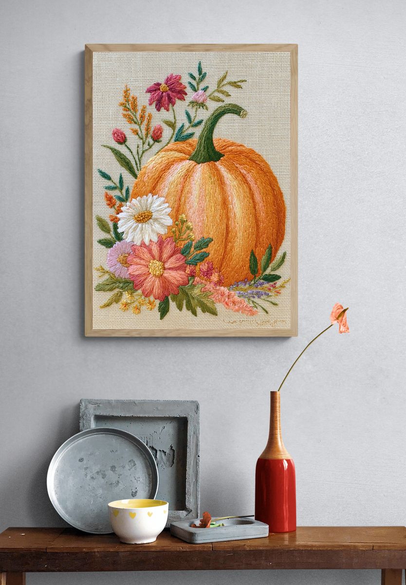 Embroidered Pumpkin Floral Print. — room view 3