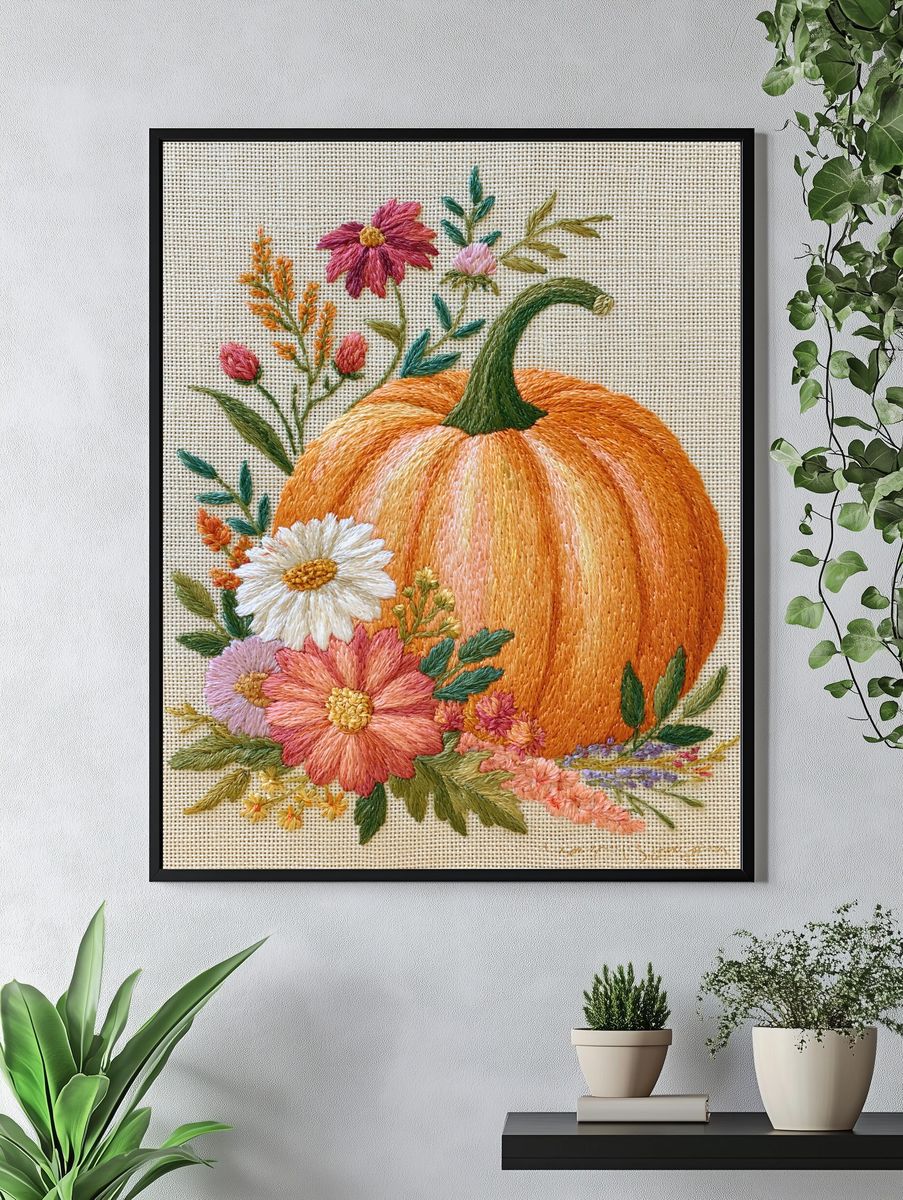 Embroidered Pumpkin Floral Print. — room view 4