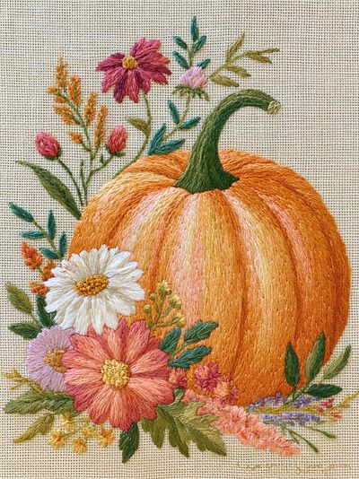 Embroidered Pumpkin Floral Print. poster