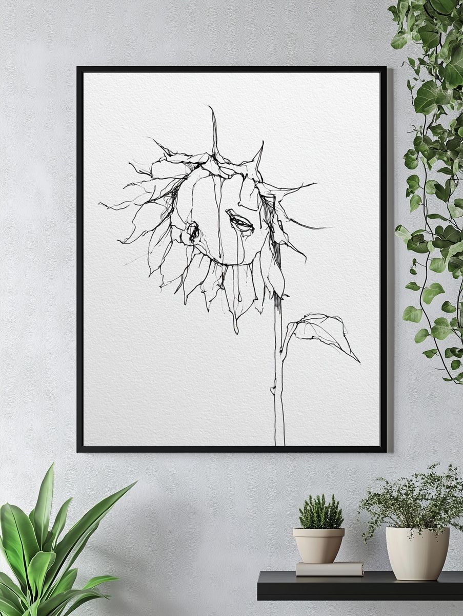 Abstract Sunflower Line Art Poster. — room view 4