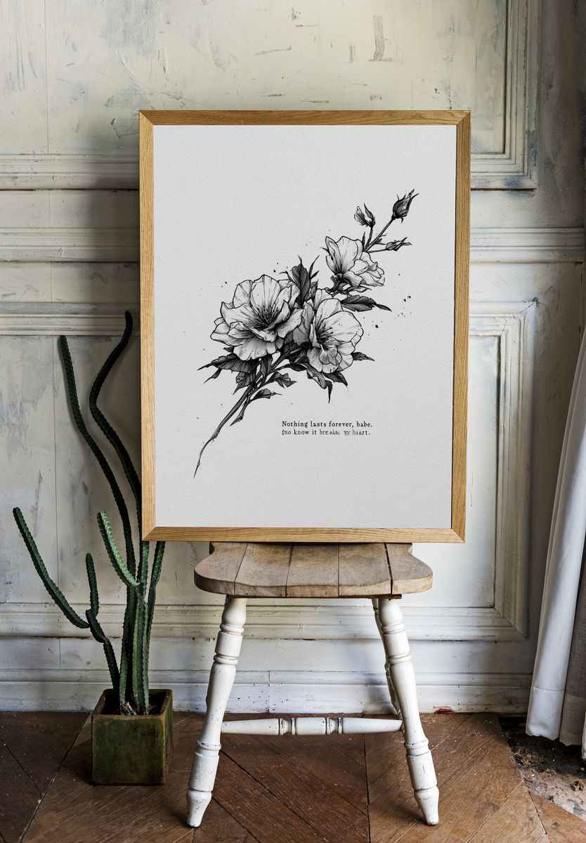 Floral Quote Typography Print. room preview