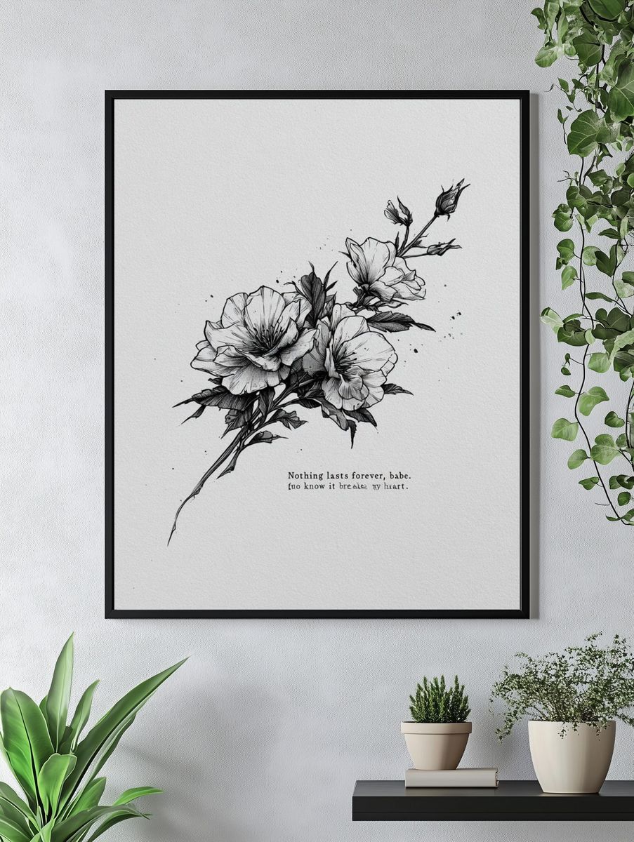 Floral Quote Typography Print. — room view 4