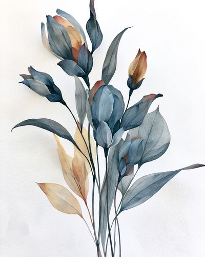 Blue Botanical Leaves Print.