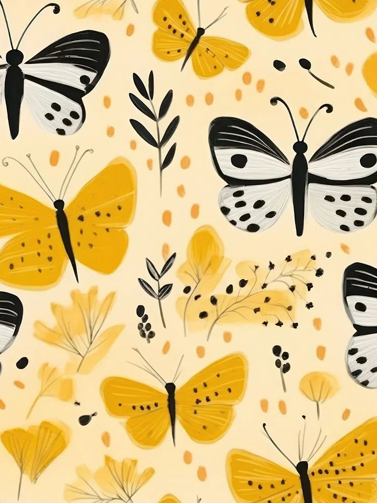 Yellow Butterfly Pattern Illustration Poster. poster detail