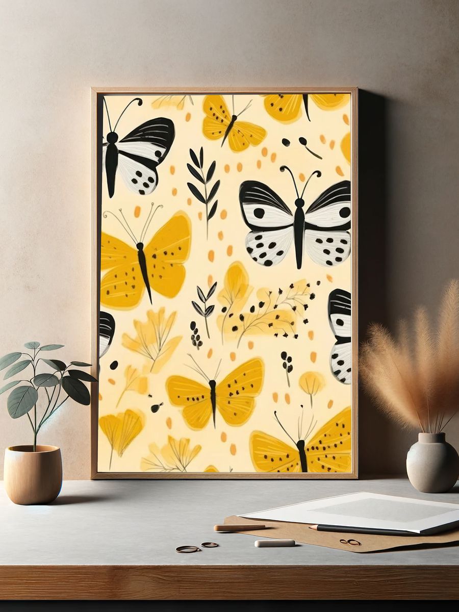 Yellow Butterfly Pattern Illustration Poster. — room view 2