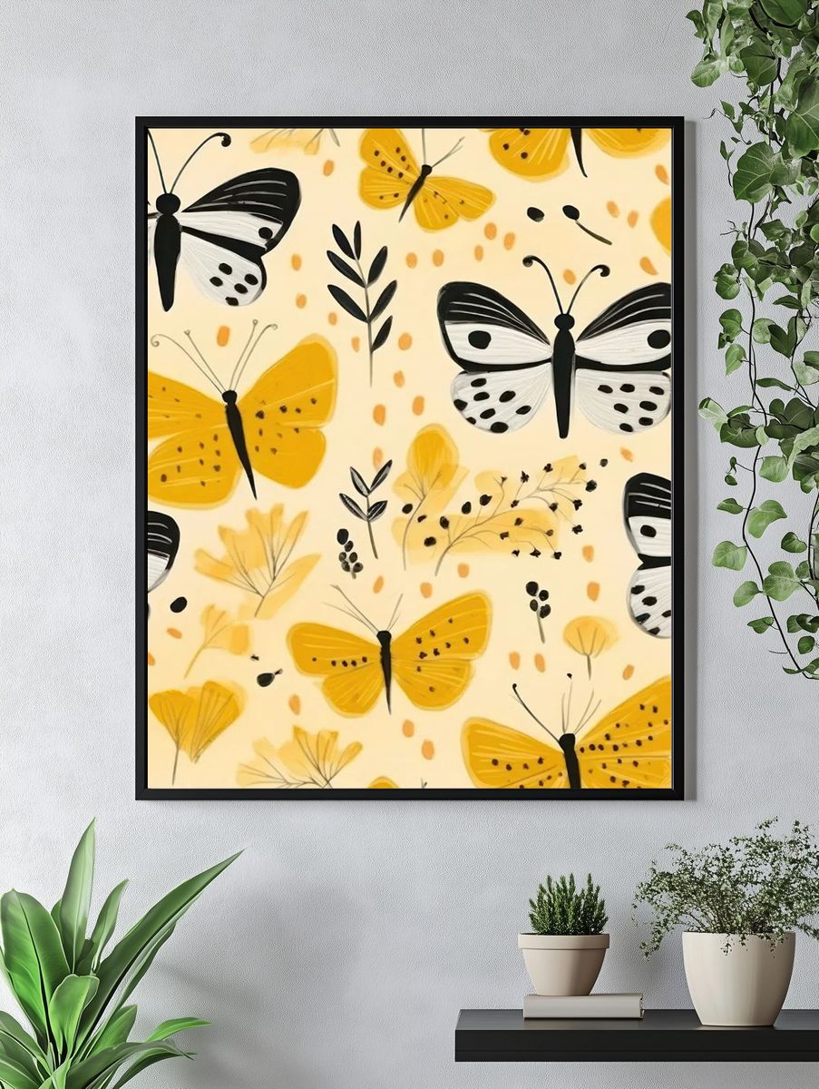 Yellow Butterfly Pattern Illustration Poster. — room view 4