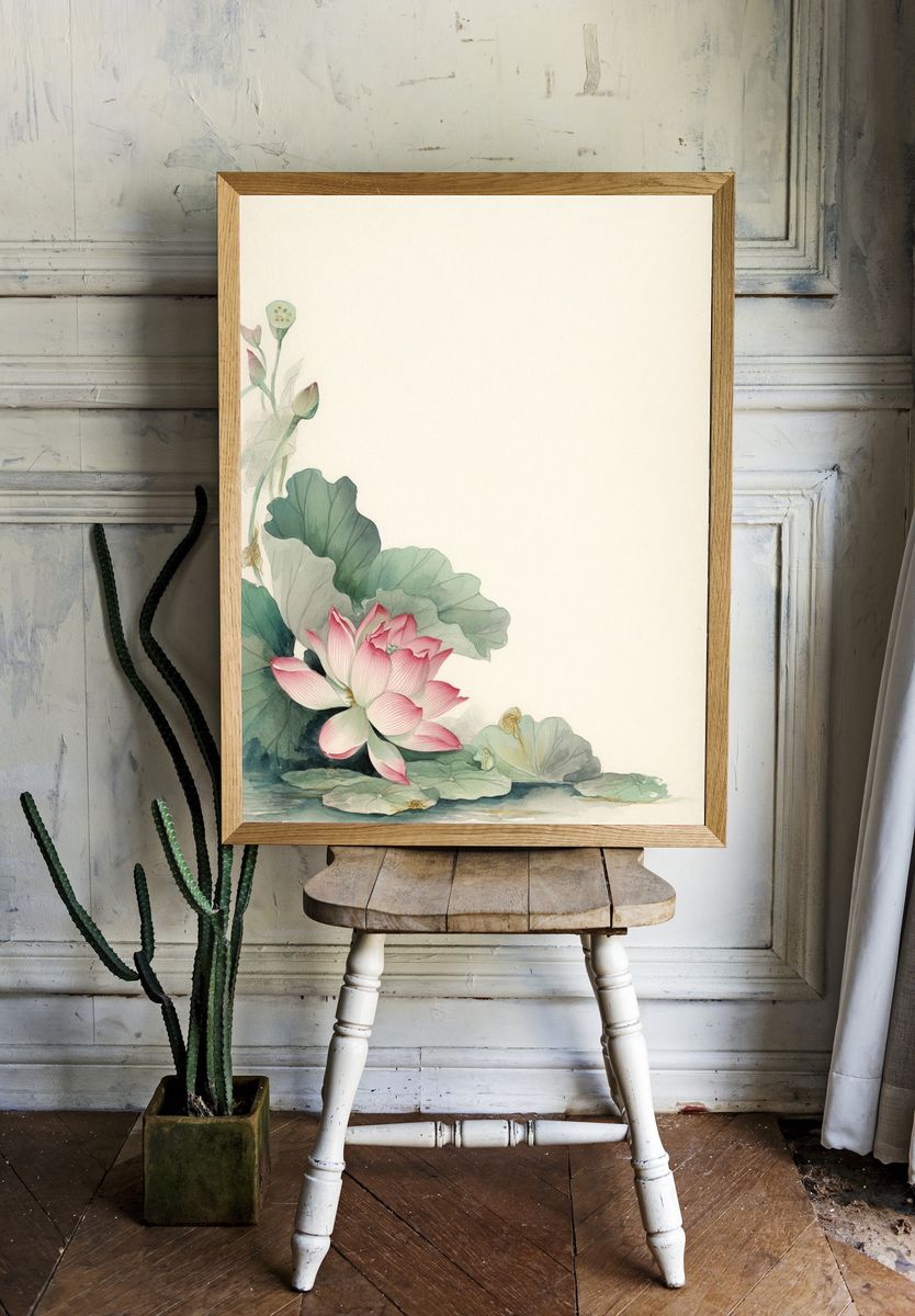 Lotus Bloom Watercolor Print. — room view 1