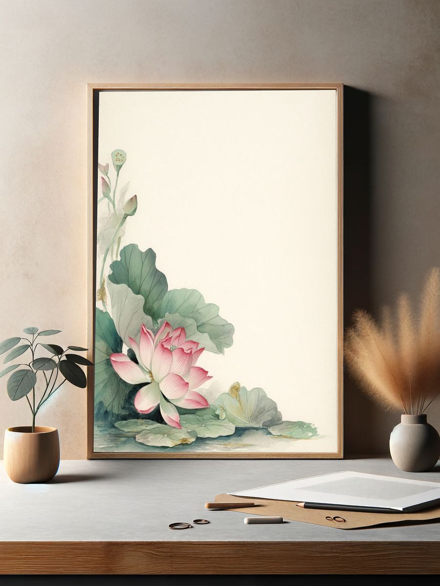 Lotus Bloom Watercolor Print. — room view 2