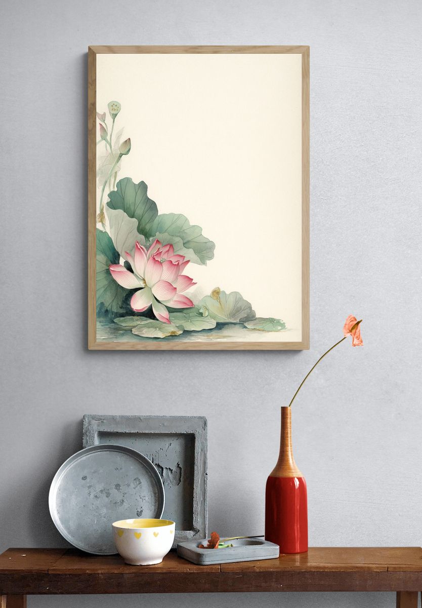 Lotus Bloom Watercolor Print. — room view 3